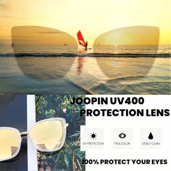 Oversized Cat Eye Sunglasses Metal Frame UV400 Protection Chic Retro main image 6